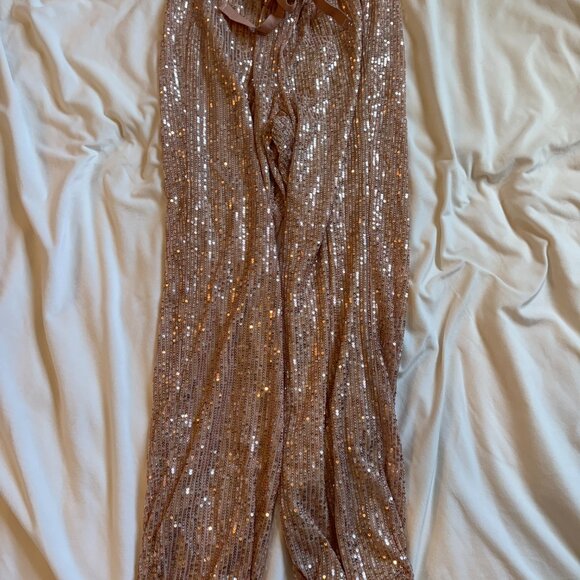 Rose Gold Sequin Paperbag Waist Pants – Size Small - Picture 2 of 4